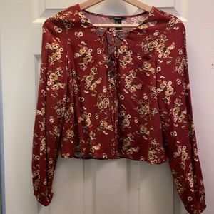 Forever 21 Floral Lace-Up Blouse, Size S